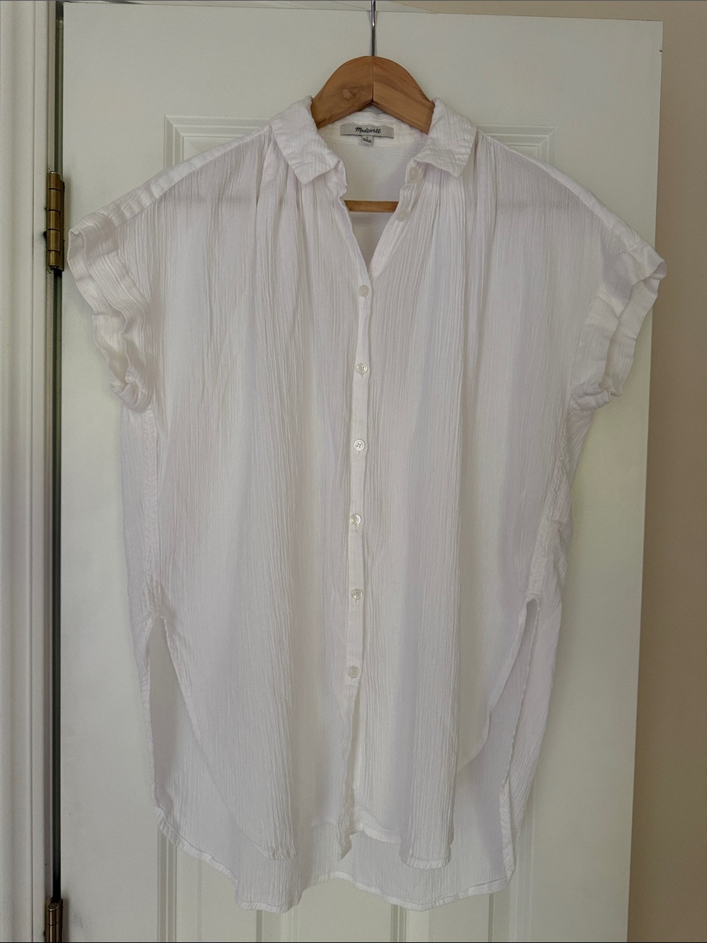 Madewell Crinkle Gauze Central Tunic Shirt in Eyelet White Size Small